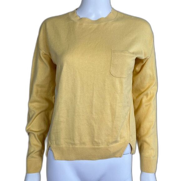Garnet Hill Women's Size XS Sweet Maize Pima Cotton Easy Sweater Tee Crewneck - Picture 1 of 12